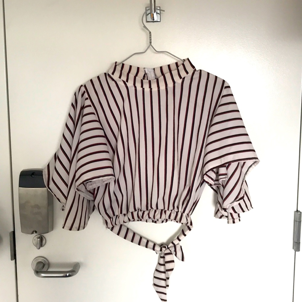 Stripped top with open bell sleeves
